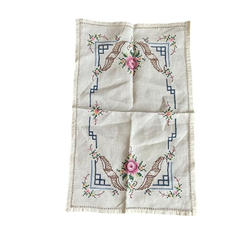 Vintage Embroidered Table Linen Tray Cloth Napkin Placemat Dining Kitchen Classi